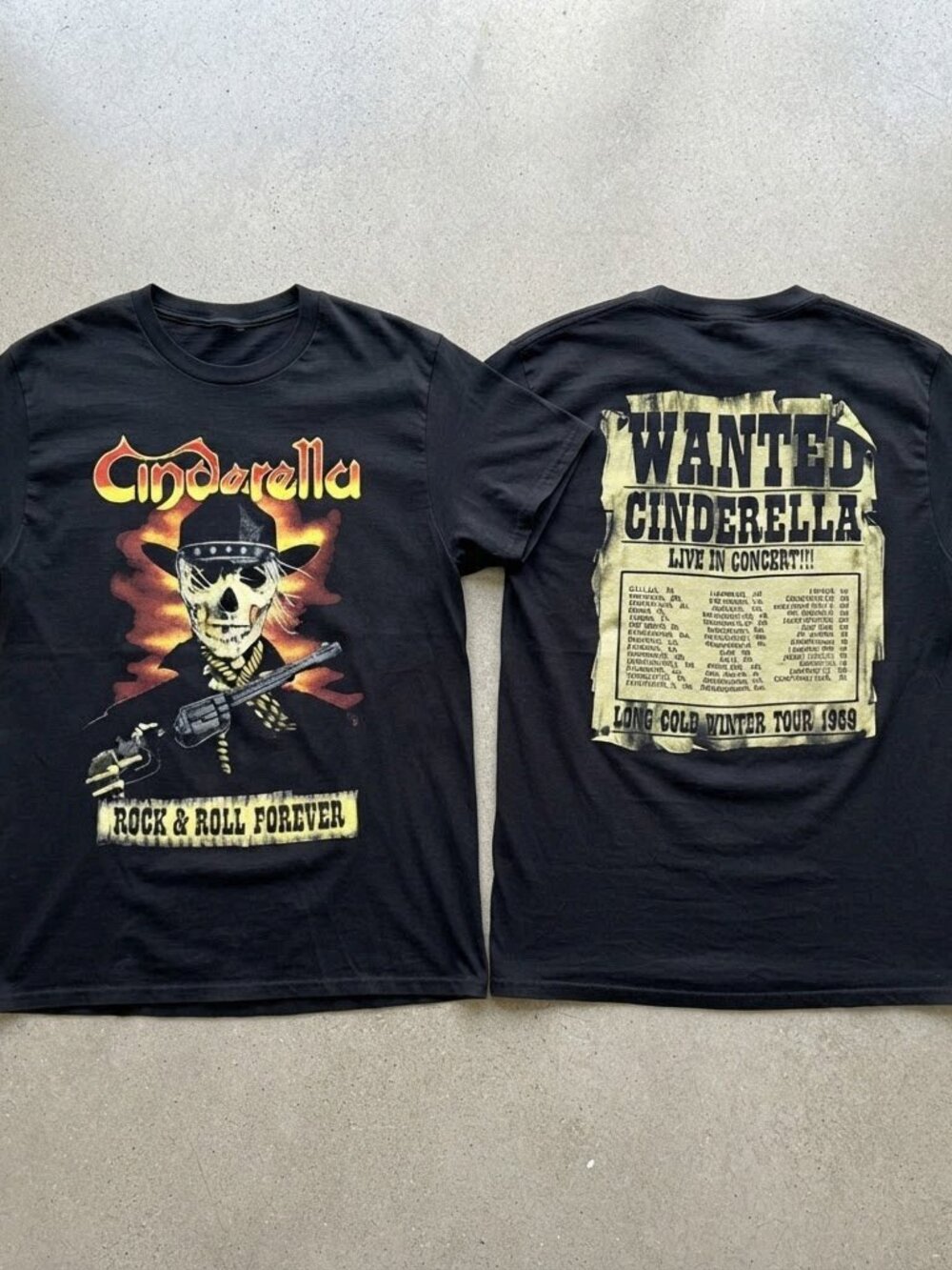 Cinderella Long Cold Winter Tour 1989 Black T-Shirt S-4XL